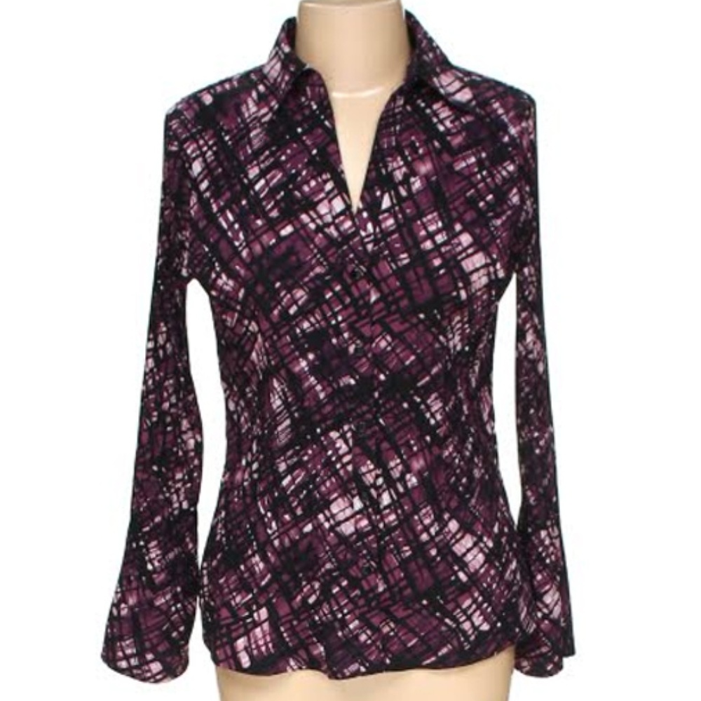 Apt. 9 Women's Deep V Neck Button-up Shirt Top Blouse, Bell Sleeves, L